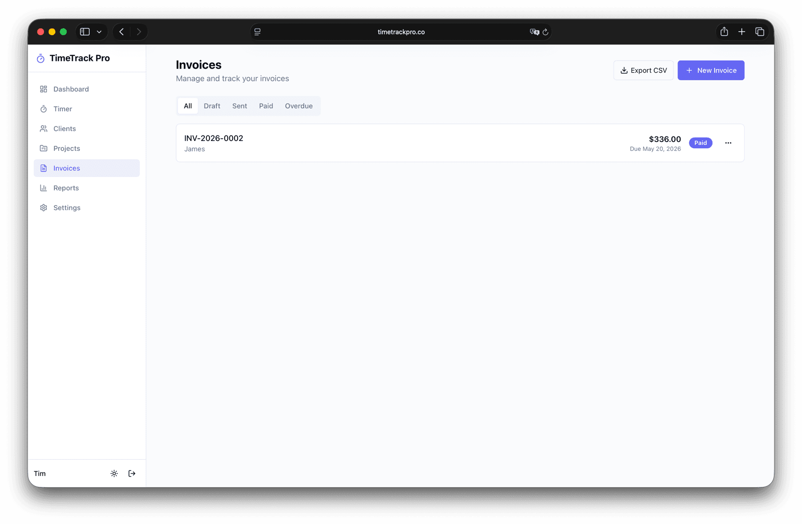 Invoices list with status